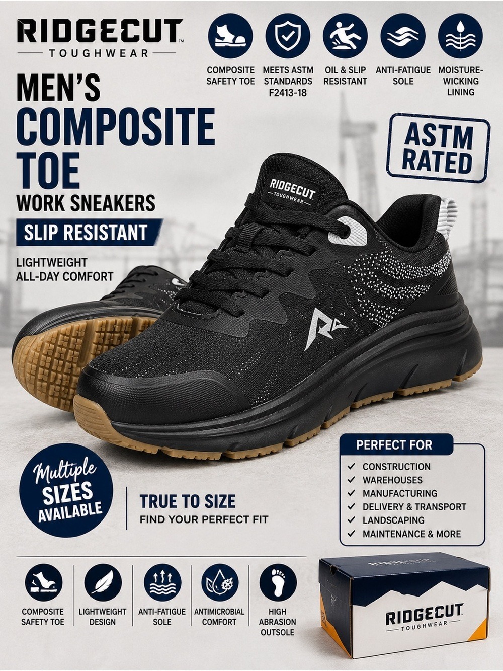 Ridgecut Toughwear Men’s Composite Safety Toe Work Sneakers
New in Box | ASTM